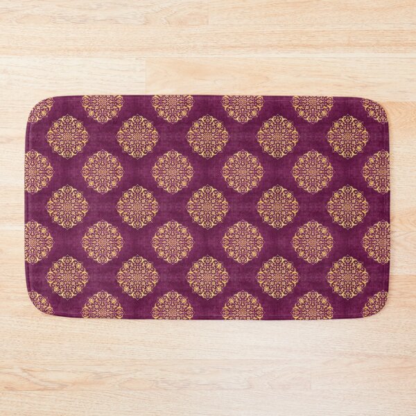 Royal Purple Oriental Bohemian Traditional Moroccan Mandala Velvet Moroccan Fabric Style Bath Mat
