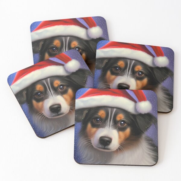 Item preview, Christmas Miniature American Shepherd Wearing A Santa Hat designed and sold by ZenEverAI.