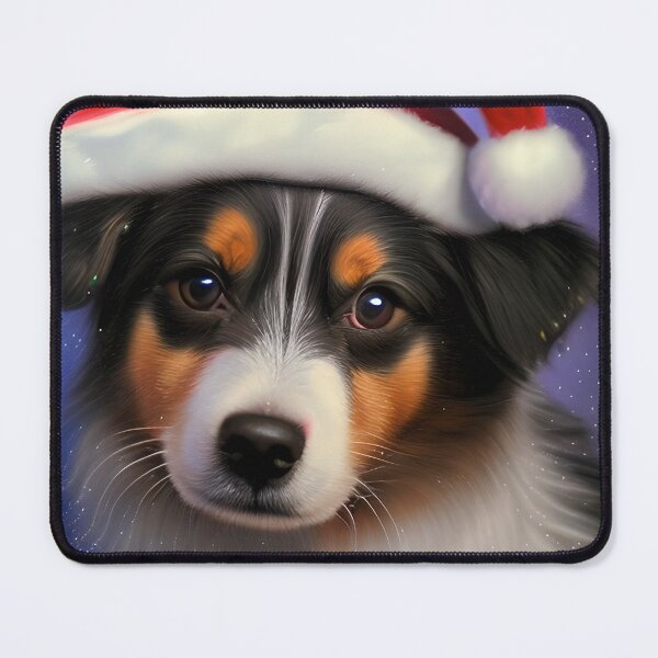 Item preview, Christmas Miniature American Shepherd Wearing A Santa Hat designed and sold by ZenEverAI.