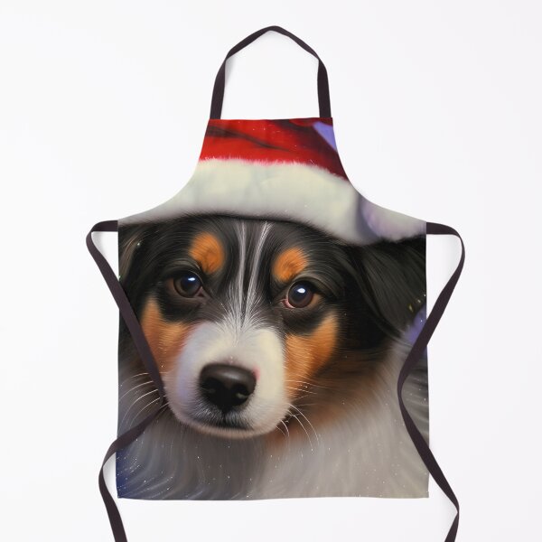 Item preview, Christmas Miniature American Shepherd Wearing A Santa Hat designed and sold by ZenEverAI.