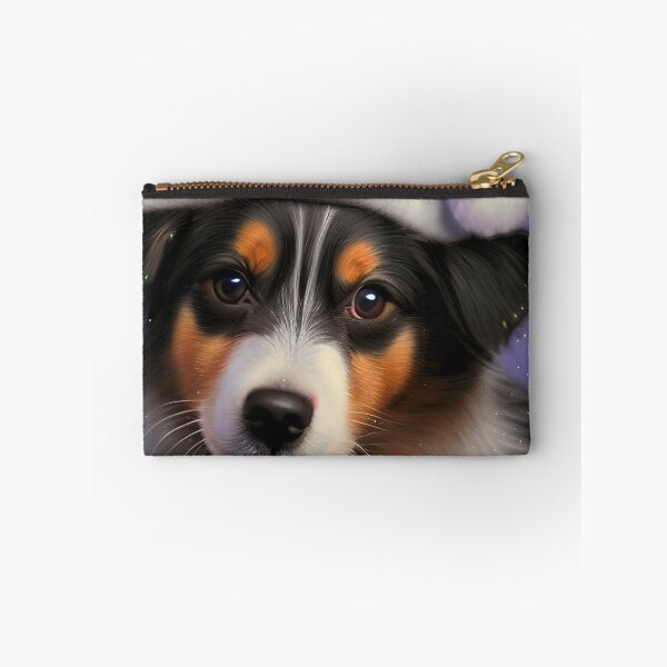 Item preview, Christmas Miniature American Shepherd Wearing A Santa Hat designed and sold by ZenEverAI.