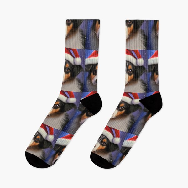Item preview, Christmas Miniature American Shepherd Wearing A Santa Hat designed and sold by ZenEverAI.