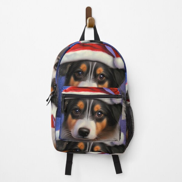 Item preview, Christmas Miniature American Shepherd Wearing A Santa Hat designed and sold by ZenEverAI.