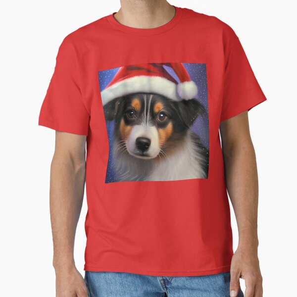 Item preview, Christmas Miniature American Shepherd Wearing A Santa Hat designed and sold by ZenEverAI.