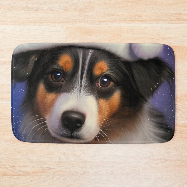 Item preview, Christmas Miniature American Shepherd Wearing A Santa Hat designed and sold by ZenEverAI.