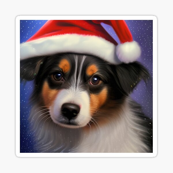 Item preview, Christmas Miniature American Shepherd Wearing A Santa Hat designed and sold by ZenEverAI.
