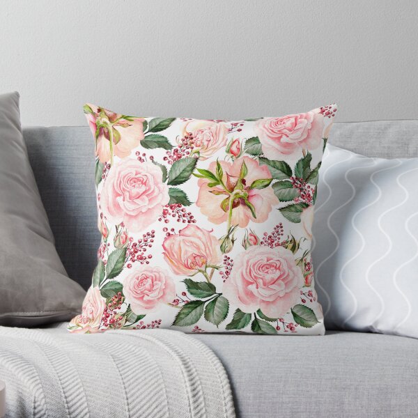Romantic Watercolor Flower Pattern Throw Pillow