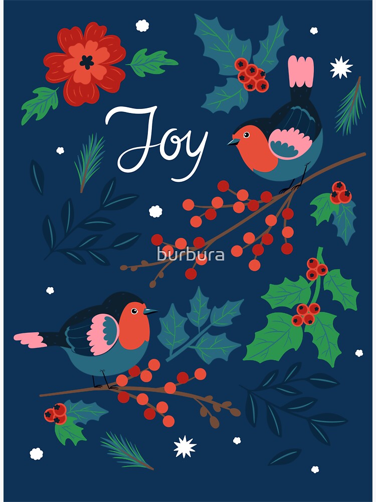 "winter birds, berries and flowers" Sticker for Sale by burbura Redbubble