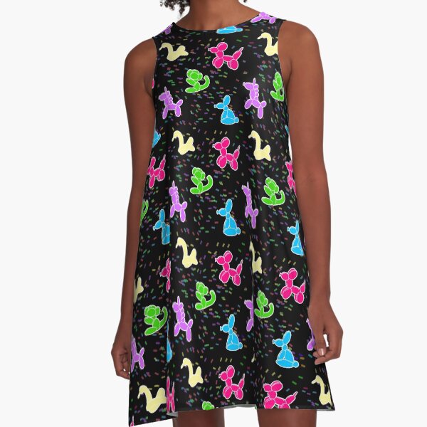 Classic Balloon Animals on Black A-Line Dress
