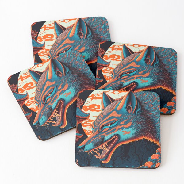 Item preview, A psychedelic wolf in front of the blood moon designed and sold by designmadeasy.