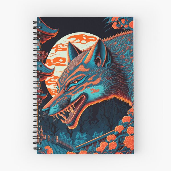 Item preview, A psychedelic wolf in front of the blood moon designed and sold by designmadeasy.