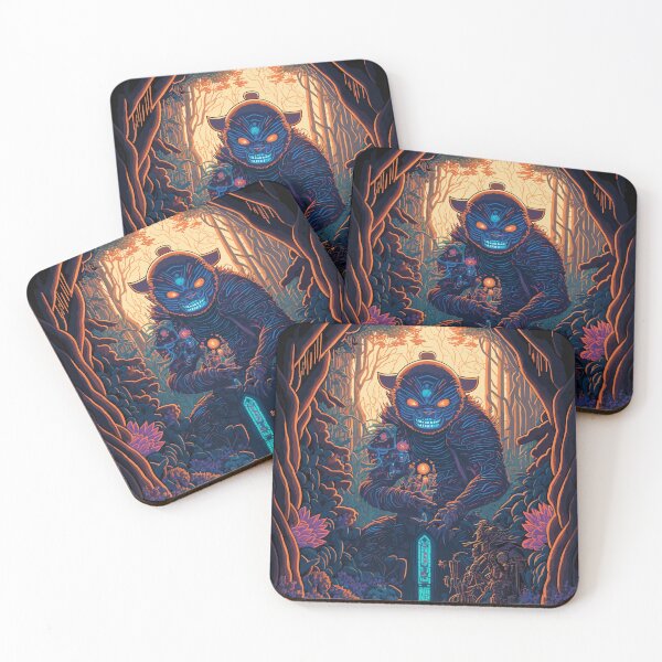 Item preview, A blue beast with orange angry eyes in the middle of a fantasy forest designed and sold by designmadeasy.