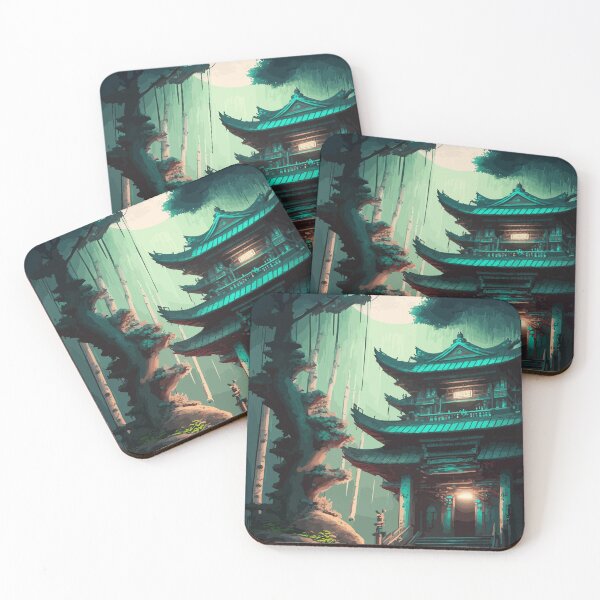 Item preview, Japanese ancient temple in the night enchanted forest. designed and sold by designmadeasy.