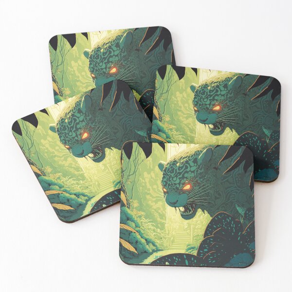 Item preview, Green demon leopard hunting in fantasy forest designed and sold by designmadeasy.