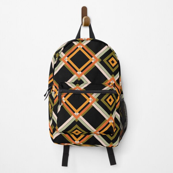 Aperçu de l'œuvre Damier géométrique coloré en vert et orange sur noir créée et vendue par LiquidWing.