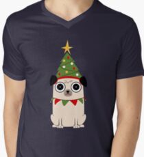Camiseta de cuello en V Es Navidad por el amor de Pug