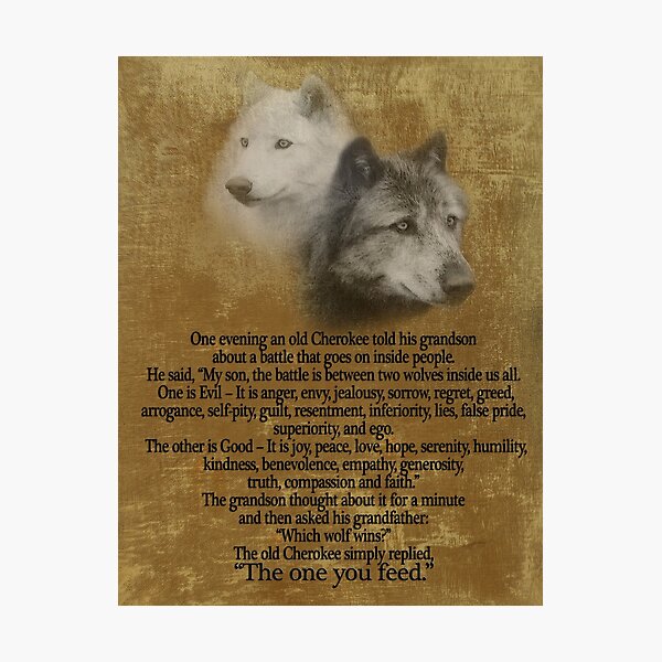 The Two wolves, Cherokee proverb Photographic Print