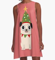 Es ist Weihnachten um Pug willen A-Linien Kleid