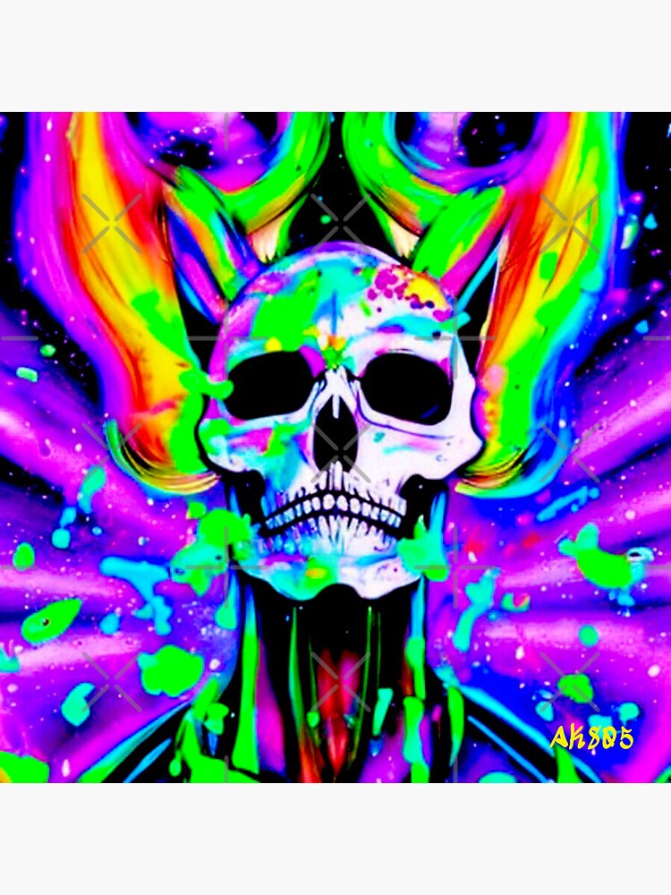 Colorful Funky Multi Vibrant Emo Skulls Carnival Abstract Print
