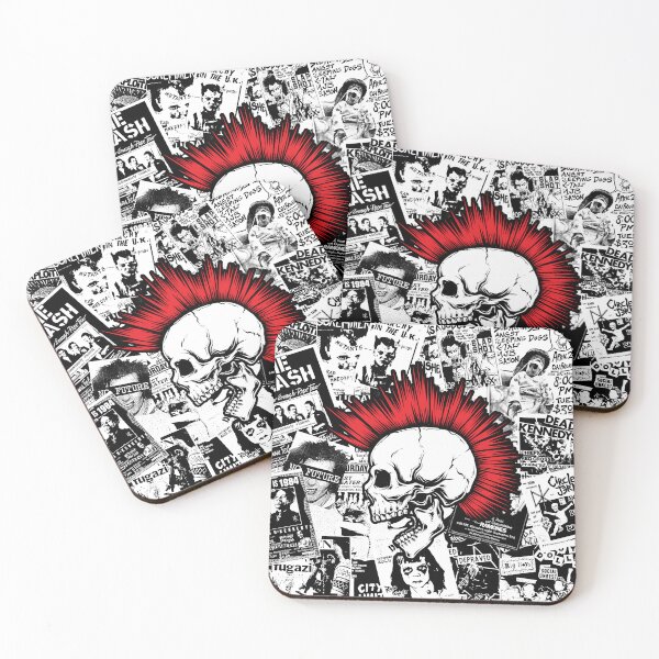 Item preview, Punk Flyers Collage Punkrock Skull with Red Mohawk designed and sold by Ikaroots.