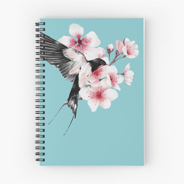 Item preview, Flying Swallow and Sakura Blossom japanese painting designed and sold by KOTOdesign.