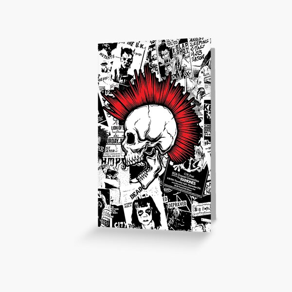 Item preview, Punk Flyers Collage Punkrock Skull with Red Mohawk designed and sold by Ikaroots.