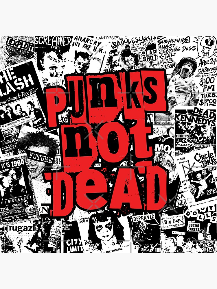 punk-flyers-collage-punkrock-punks-not-dead-stencil-art-print-for-sale-by-ikaroots-redbubble