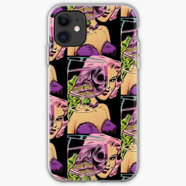 Rosa Haarschädelmädchen mit Glas und Monster Halloween Monster iPhone Flexible Hülle