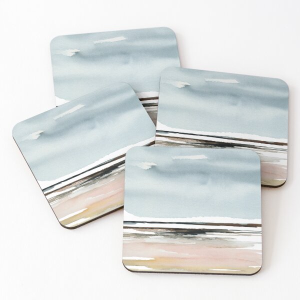 Item preview, Beach Ocean Seascape - Blue Sea and Blush Pink Sand Abstract Watercolor Painting - Vertical designed and sold by Kunrus  Nakwijitpong.