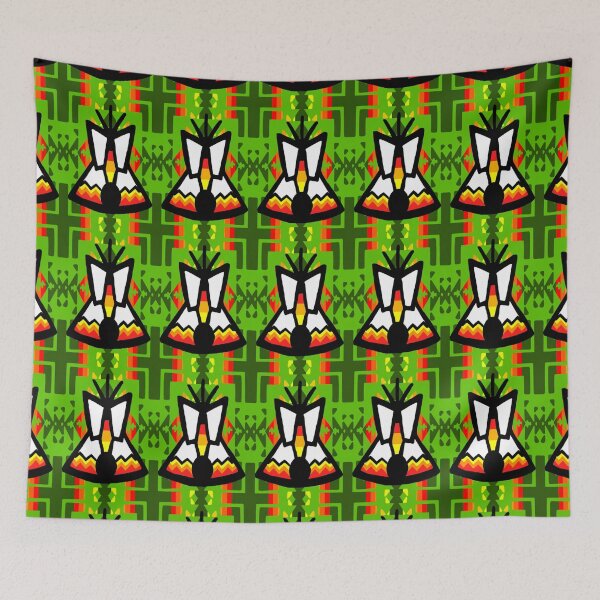 Item preview, Green  / Dark Green / Fire Color / Tipi Native Blanket Print designed and sold by JMWCD.