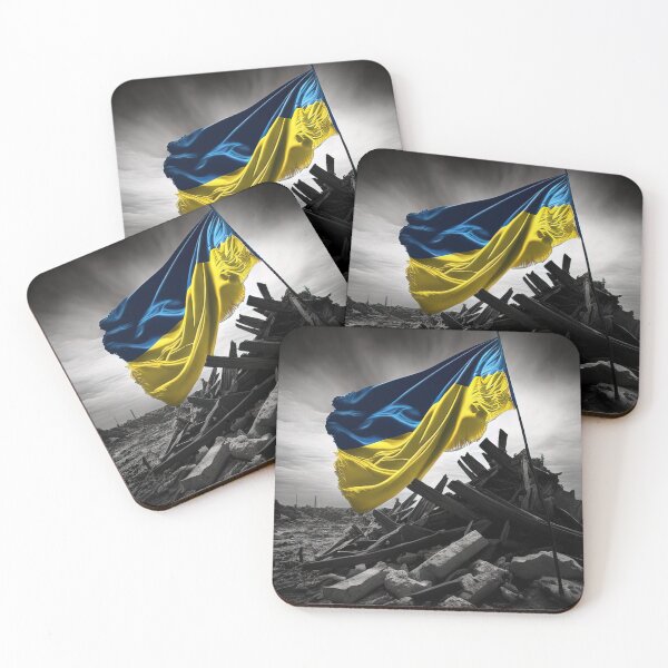 Item preview, Ukrainian flag standing firm among destroyed buildings designed and sold by RK - Shop.