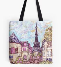 Paris Eiffel Tower inspired pointillism landscape by Kristie Hubler Tote Bag