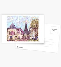 Paris Eiffel Tower inspired pointillism landscape by Kristie Hubler Postcards