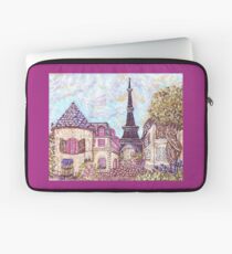 Paris Eiffel Tower inspired pointillism landscape by Kristie Hubler Laptop Sleeve