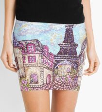 Paris Eiffel Tower inspired pointillism landscape by Kristie Hubler Mini Skirt