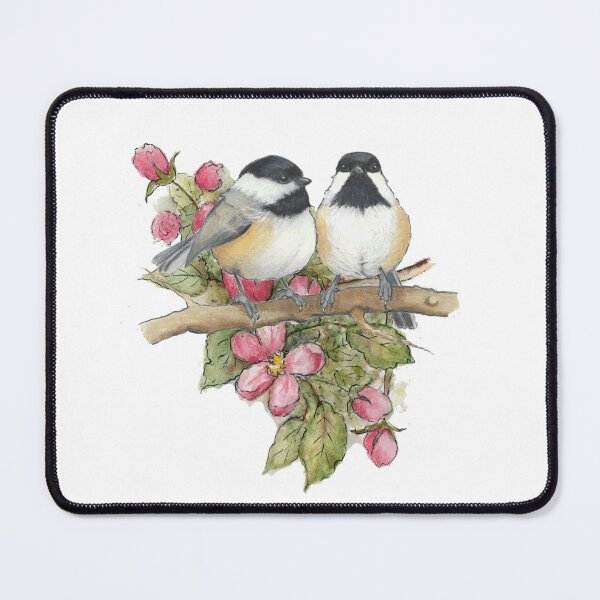 Item preview, Birds and Flowers, Chickadees and Apple Blossoms, Floral and Wilflife Illustration designed and sold by JoyfulWhimsy.