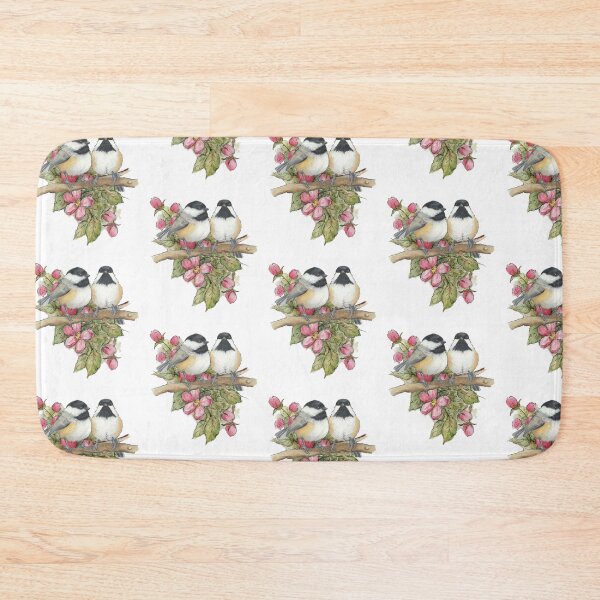 Item preview, Birds and Flowers, Chickadees and Apple Blossoms, Floral and Wilflife Illustration designed and sold by JoyfulWhimsy.