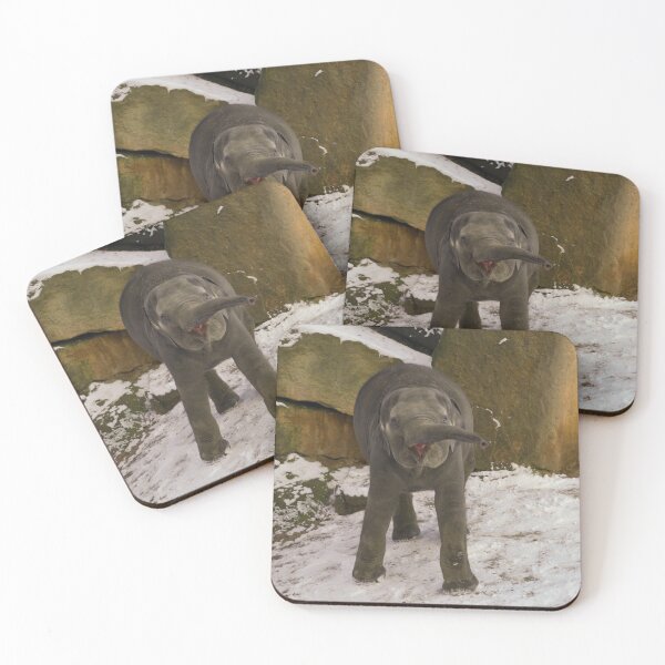 Item preview, Trumpeting Baby Elephant In The Snow designed and sold by rawshutterbug.