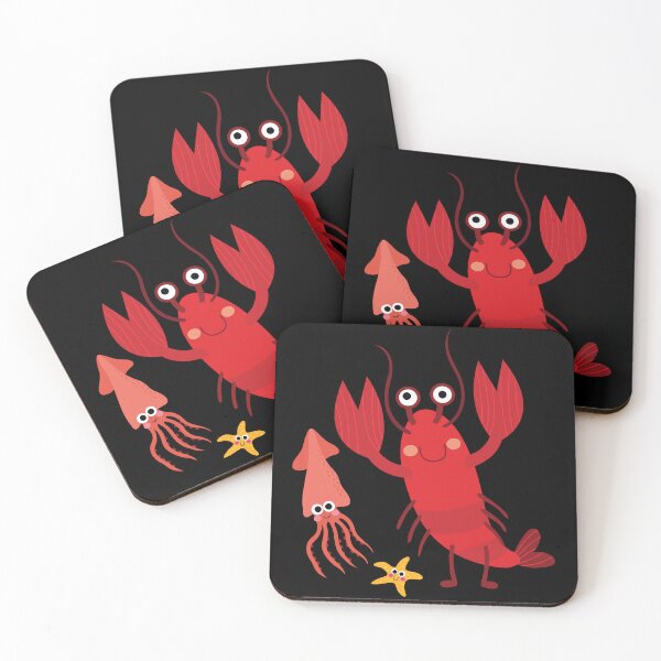 Item preview, Lobster, Squid, Starfish Cartoon Illustration designed and sold by PrintPortal.