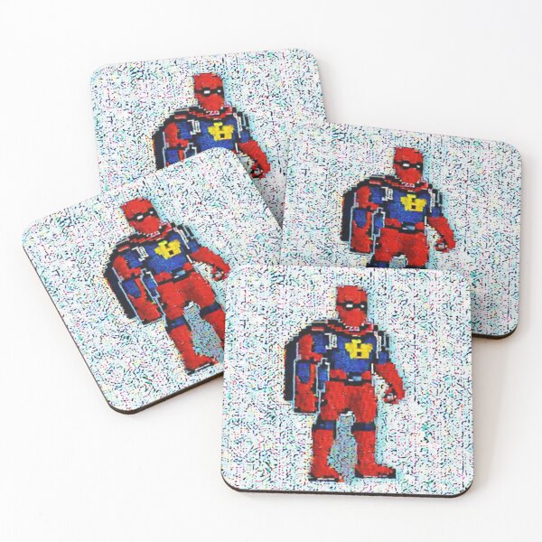 Item preview,  Highly pixelated public domain superhero, glitchy blue background  designed and sold by spinolator.