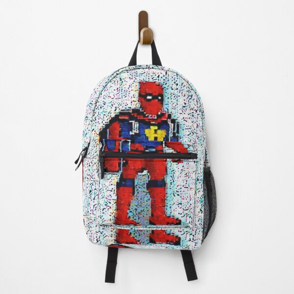 Item preview, Highly pixelated public domain superhero, glitchy blue background designed and sold by spinolator.