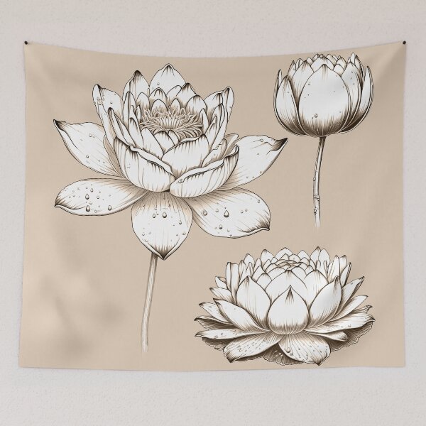 Item preview, Sepia Tone Water Lily Illustration In Different Angles designed and sold by StevenWhip.