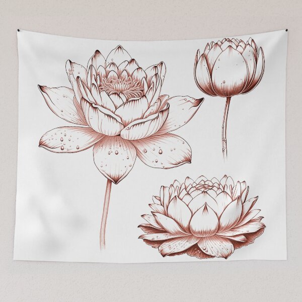 Item preview, Red Tone Water Lily Illustration In Different Angles designed and sold by StevenWhip.