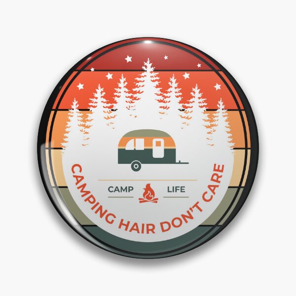 Item preview, Camping Hair Sunset Badge designed and sold by Rooster Syndicate.