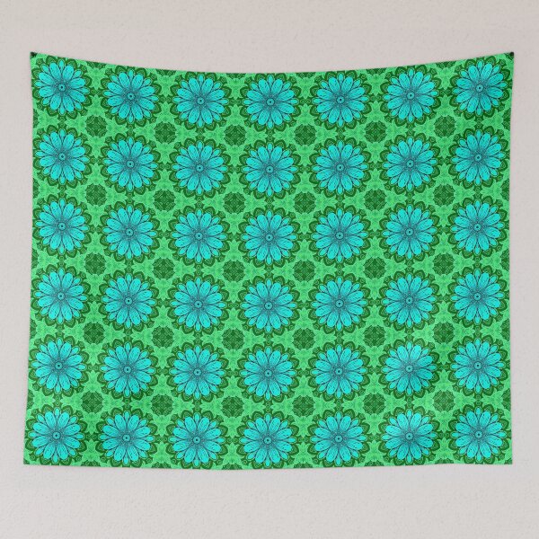 Item preview, Geometric Daisy Pattern in Turquoise and Green designed and sold by Marymarice.