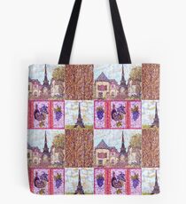Paris Inspired Pointillism Grapes Wine Wood by Kristie Hubler Tote Bag