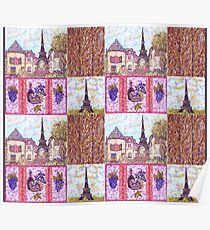 Paris Inspired Pointillism Grapes Wine Wood by Kristie Hubler Poster