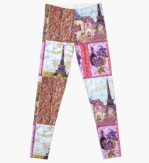 Paris Inspired Pointillism Grapes Wine Wood by Kristie Hubler Leggings