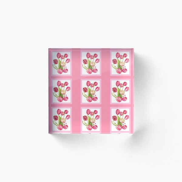 9 bunches of Pink Tulip Flowers by Kristie Hubler Acrylic Block