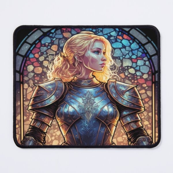 Item preview, woman knight in front of stained glass windows designed and sold by Yggdrazil.